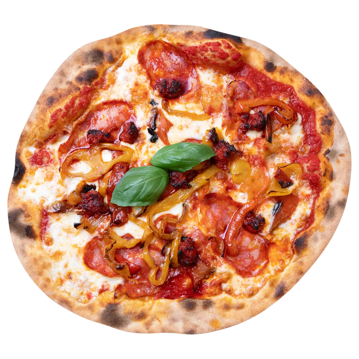 Pizza 'Nciucess con pomodoro San Marzano, mozzarella, 'nduja, salamino piccante e peperoni – Vetrano Pizza, Chioggia